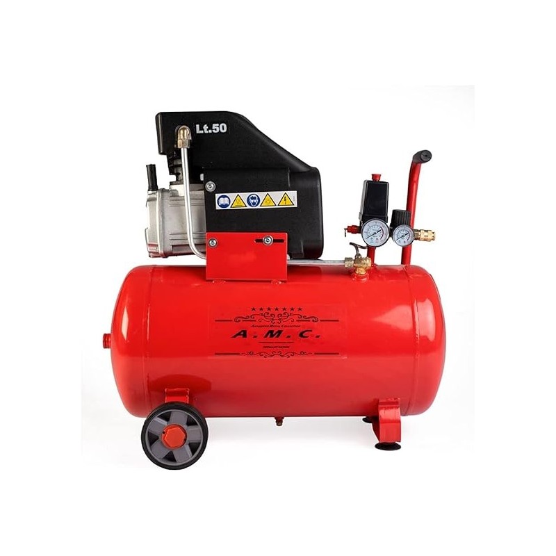 Compressore aria da 50 litri pressione 8 bar elettrico coassiale 2 Hp motore potente termicamente silenziato protetto c