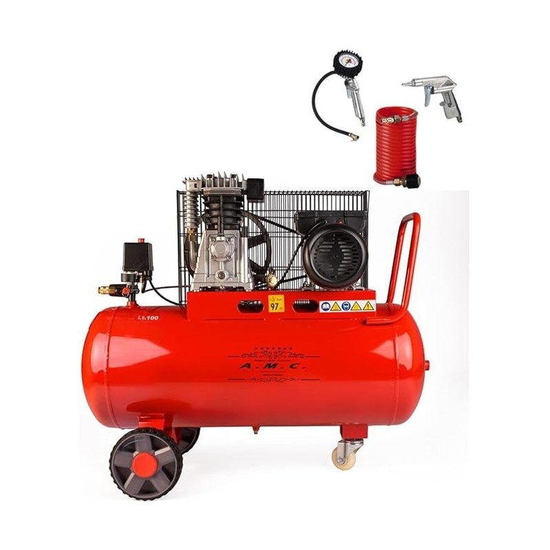 Compressore aria da 100 litri pressione 8 bar elettrico coassiale 3 Hp motore potente termicamente silenziato protetto con Carcassa esterna in alluminio