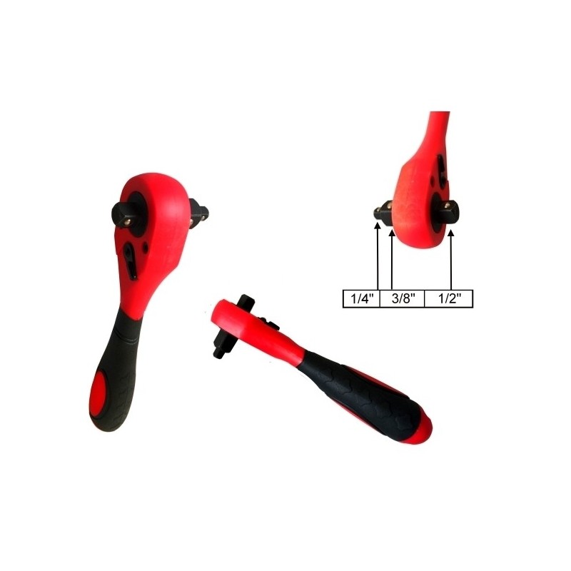 Cricchetto reversibile universale 3 in 1 mini per bussole 1/4" - 3/8" - 1/2"