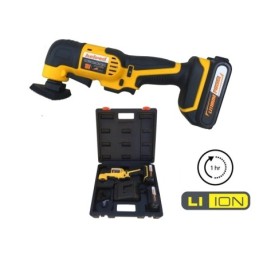 Utensile multiuso/multifunzione/Mini Smerigliatrice/Levigatrice triangolare c/batteria di riserva Li-ion 2.0Ah con accessori Helved