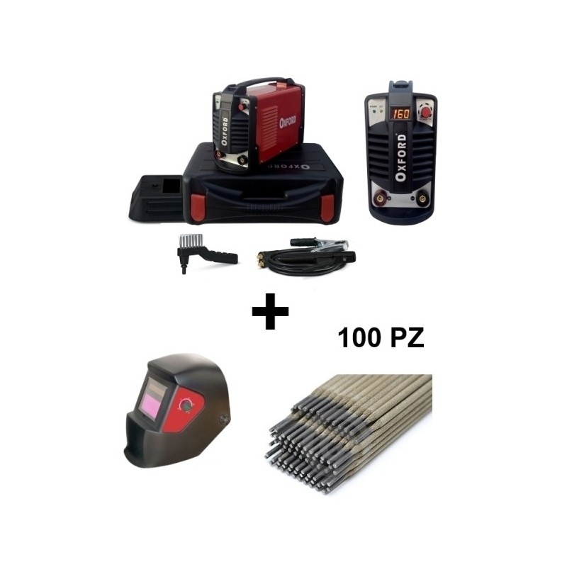 Saldatrice INVERTER ad elettrodo 160 Amp Oxford - MMA-160 + Maschera/Casco/Elmetto per saldatura schermo cristalli liquidi ad oscuramento automatico + 100 Elettrodi per saldatura