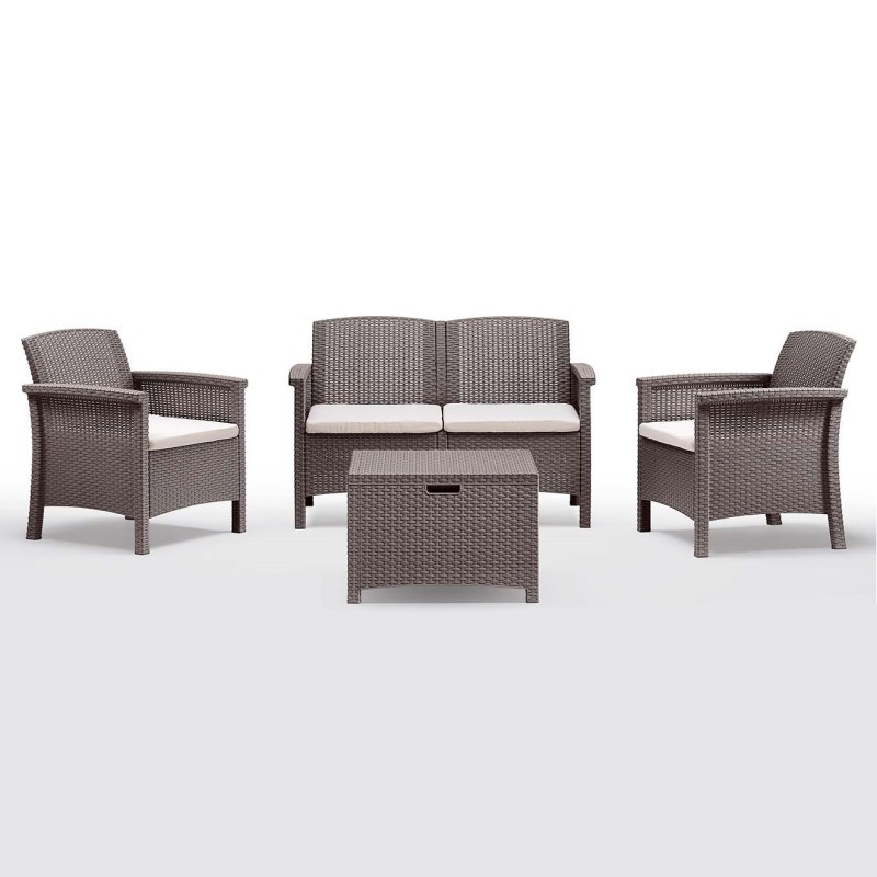 Divano due sedute con Poltrone e Tavolino/Salotto/Salottino per Esterno/Arredo Giardino - Mod. Colmar Taupe