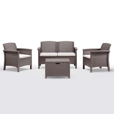 Divano due sedute con Poltrone e Tavolino/Salotto/Salottino per Esterno/Arredo Giardino - Mod. Colmar Taupe