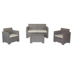 Divano due sedute con Poltrone e Tavolino/Salotto/Salottino per Esterno/Arredo Giardino - Mod. Kansas 2 Grigio Tortora/