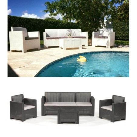 Divano tre sedute con Poltrone e Tavolino/Salotto/Salottino per Esterno/Arredo Giardino - Mod. Kansas 3 Bianco