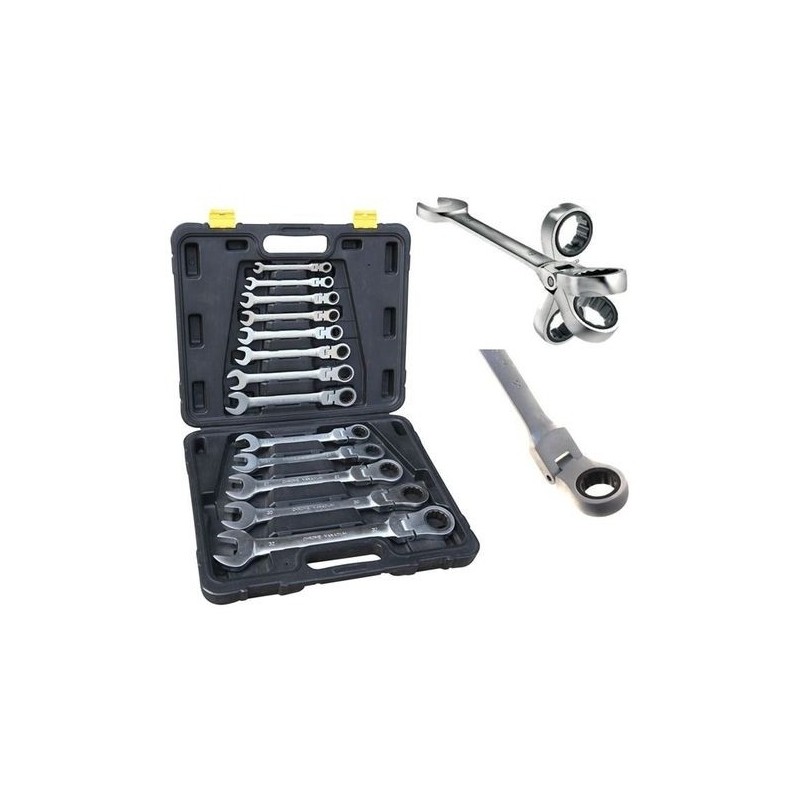 Chiavi combinate a cricchetto con snodo/snodabili set 13 pz 8-22mm in valigetta