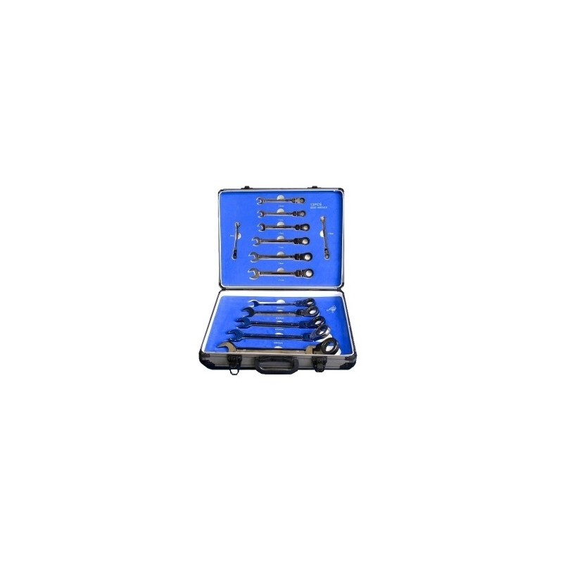 Chiavi combinate a cricchetto con snodo/snodabili set 13 pz 8-32mm in valigetta alluminio