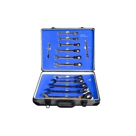 Chiavi combinate a cricchetto con snodo/snodabili set 13 pz 8-32mm in valigetta alluminio
