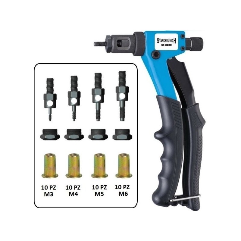 Rivettatrice professionale per rivetti filettati da M3 a M6 + 40 Inserti