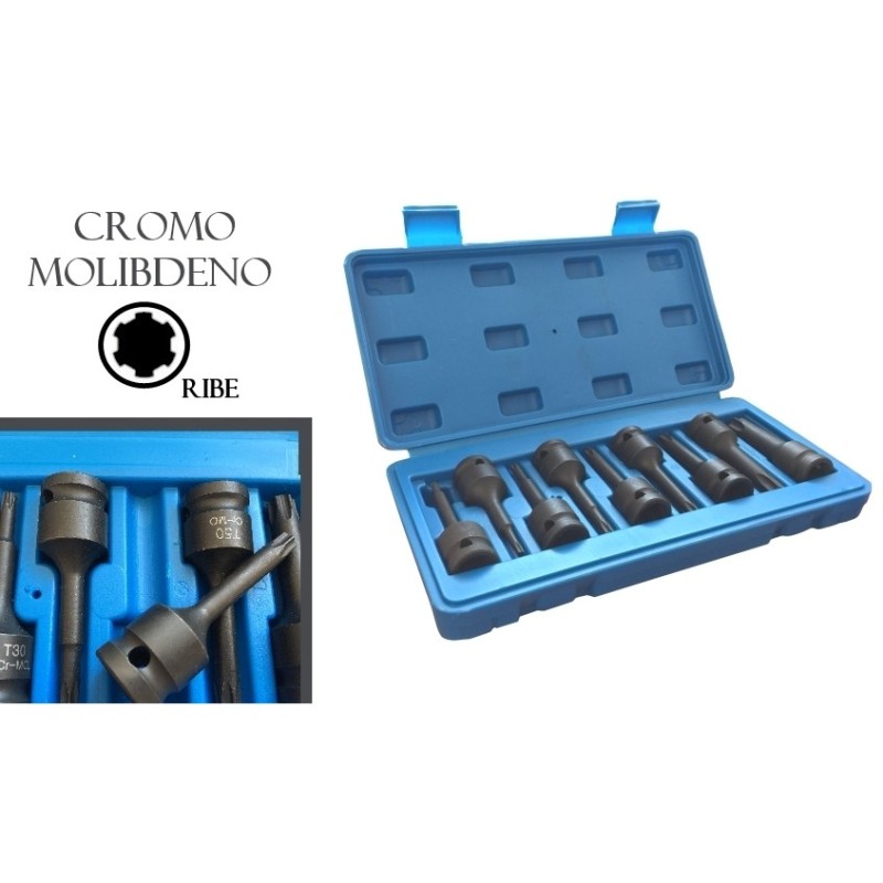 Bussole/Boccole ad impatto professionali ribe serie 9 pezzi da 1/2" cromo molibdeno in valigetta