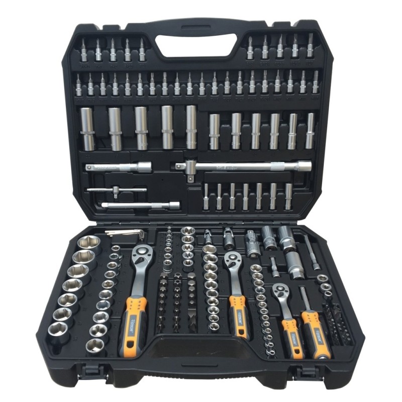 Kit Inserti + Bussole/Boccole impronta torx/esagonale con 3 cricchetti reversibili 171 pz Hoteche - 203102
