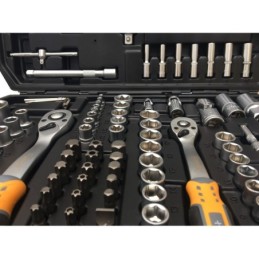 Kit Inserti + Bussole/Boccole impronta torx/esagonale con 3 cricchetti reversibili 171 pz Hoteche - 203102