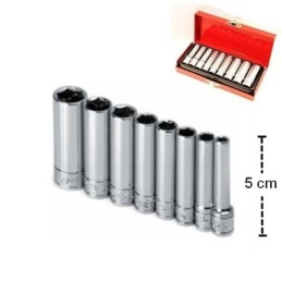 Bussole/Boccole esagonali serie 9 pezzi da 1/4" profilo lungo cromo vanadio