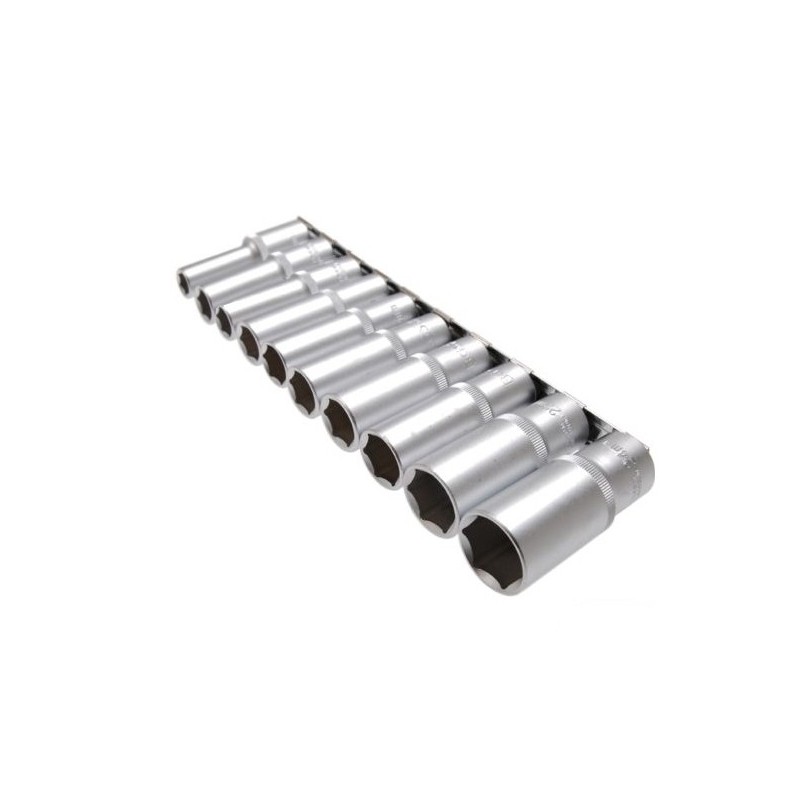 Bussole/Boccole esagonali serie 10 pezzi da 1/2" profilo lungo cromo vanadio - Mod. A