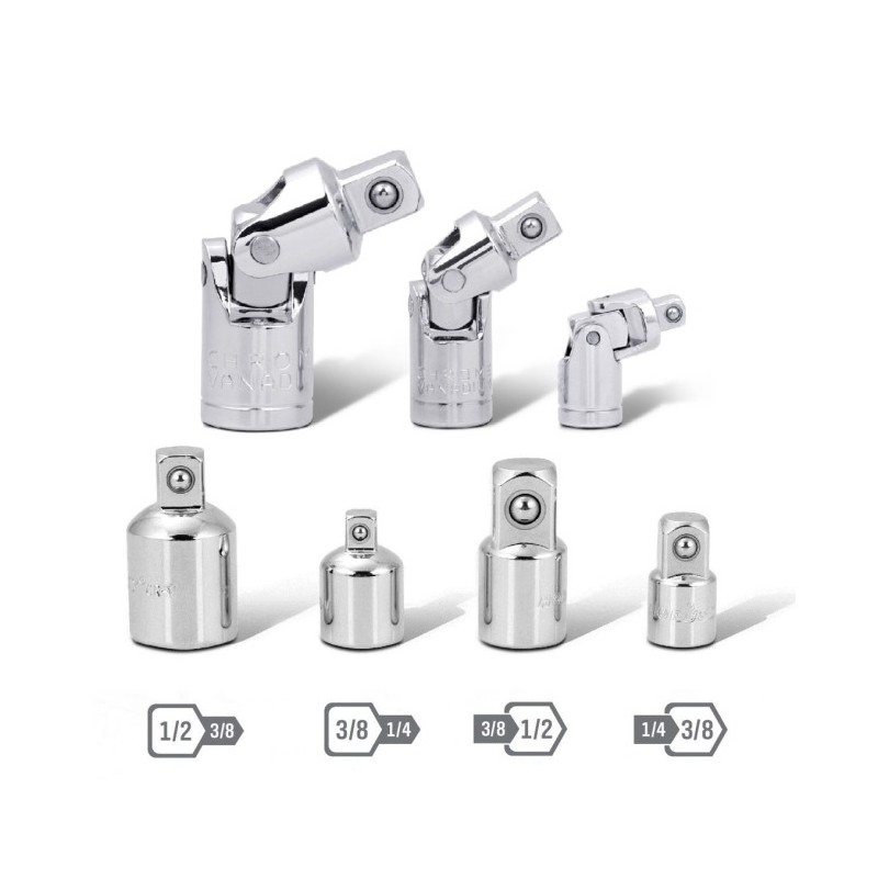 Adattatori/Riduttori/Snodi per chiavi a bussola set 7 pz