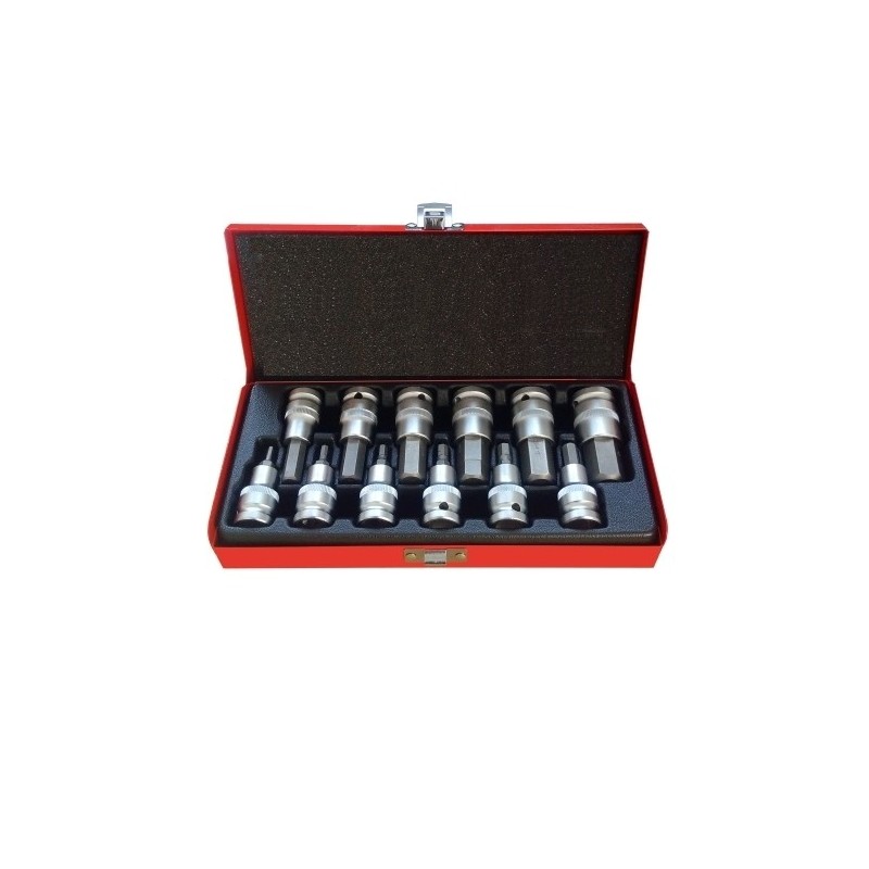 Kit inserti impronta esagonale 12 pezzi con bussola/boccola 1/2" cromo vanadio