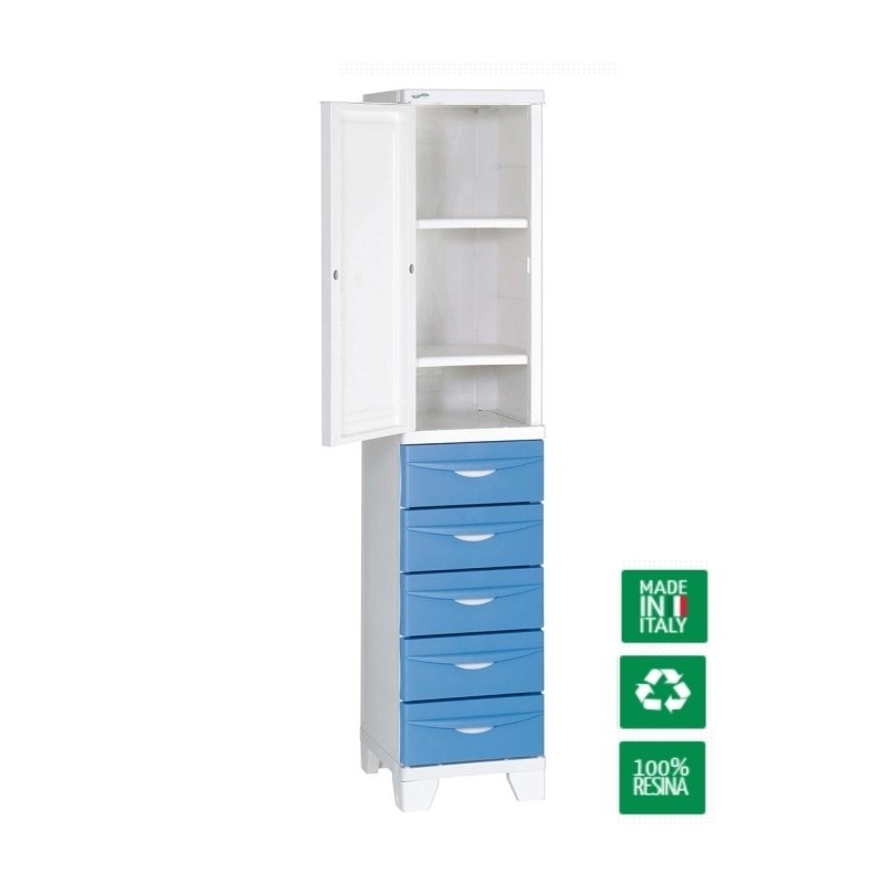 Armadio/Mobile/Mobiletto/Cassettiera in resina colonna 5 cassetti + anta a due ripiani High-Line - 6396-04