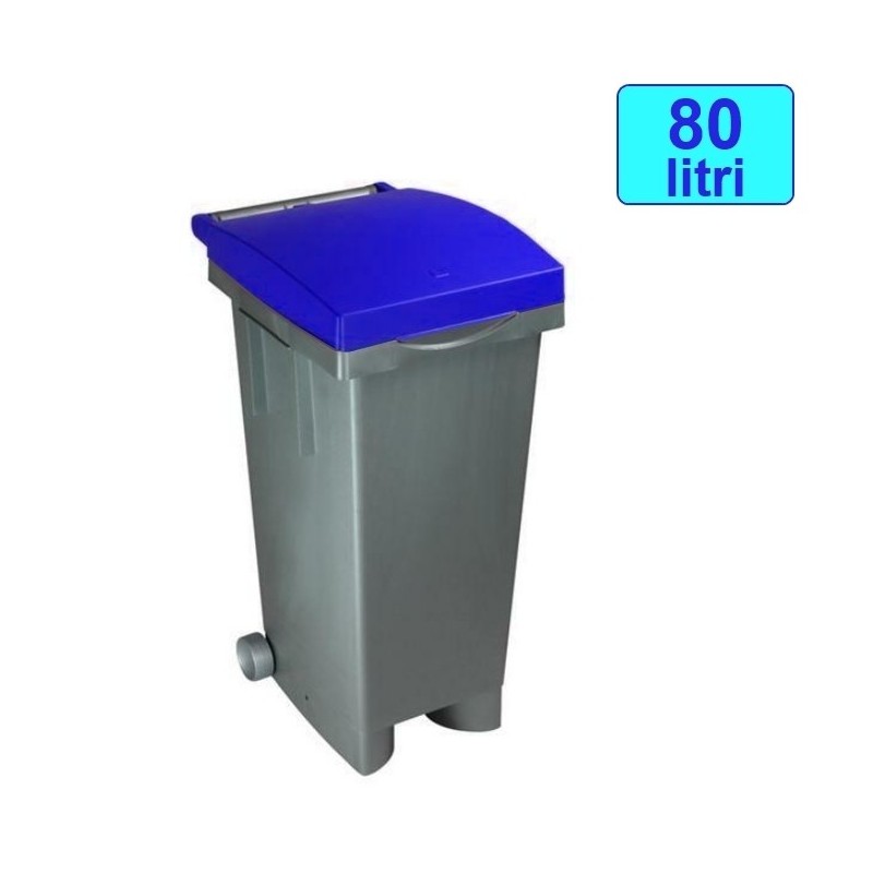Cassonetto/Pattumiera/Contenitore/Bidone per raccolta rifiuti uso esterno 80lt Grigio/Blu
