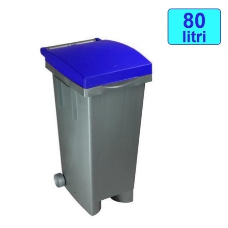 Cassonetto/Pattumiera/Contenitore/Bidone per raccolta rifiuti uso esterno 80lt Grigio/Blu