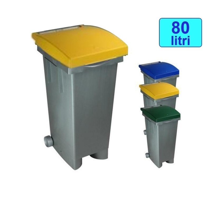 Cassonetto/Pattumiera/Contenitore/Bidone per raccolta rifiuti uso esterno 80lt Grigio/Giallo
