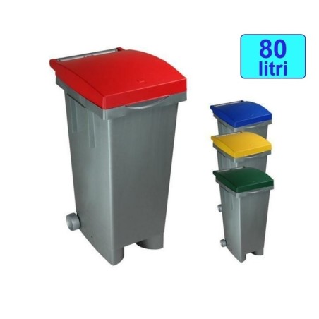 Cassonetto/Pattumiera/Contenitore/Bidone per raccolta rifiuti uso esterno 80lt Grigio/Rosso