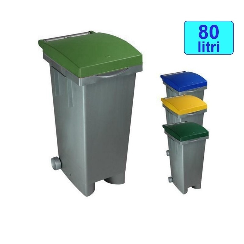 Cassonetto/Pattumiera/Contenitore/Bidone per raccolta rifiuti uso esterno 80lt Grigio/Verde