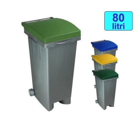 Cassonetto/Pattumiera/Contenitore/Bidone per raccolta rifiuti uso esterno 80lt Grigio/Verde