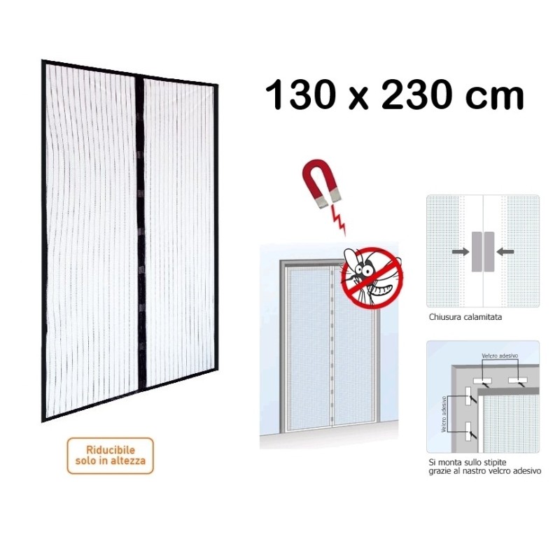 Zanzariera/Tenda con chiusura automatica a calamita/magnetica 130x230cm Nera - Mod. Basis