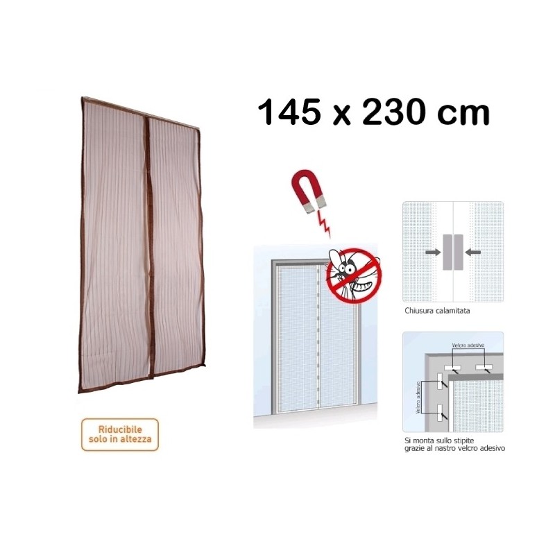 Zanzariera/Tenda con chiusura automatica a calamita/magnetica 145x230cm Marrone - Mod. Middle
