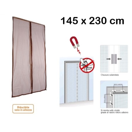 Zanzariera/Tenda con chiusura automatica a calamita/magnetica 145x230cm Marrone - Mod. Middle