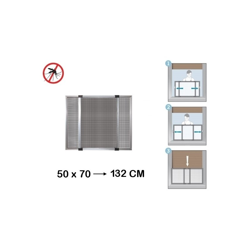 Zanzariera estensibile in alluminio con telaio per porte/finestre con tapparella 50x70/132 cm