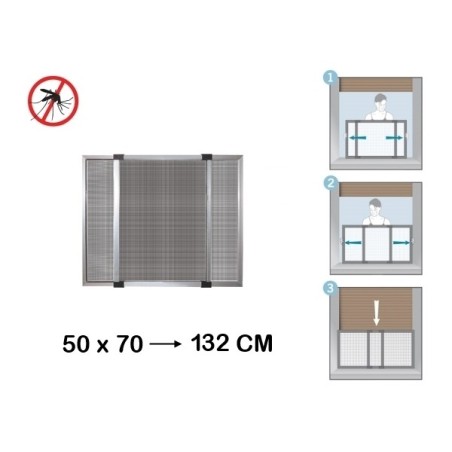 Zanzariera estensibile in alluminio con telaio per porte/finestre con tapparella 50x70/132 cm