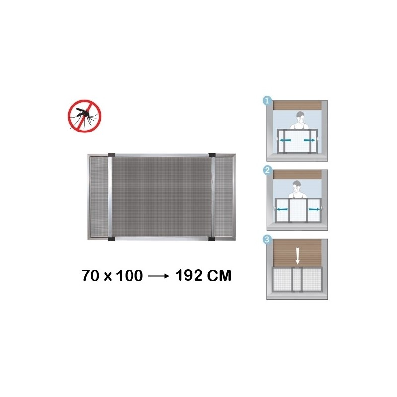 Zanzariera estensibile in alluminio con telaio per porte/finestre con tapparella 70x100/192 cm