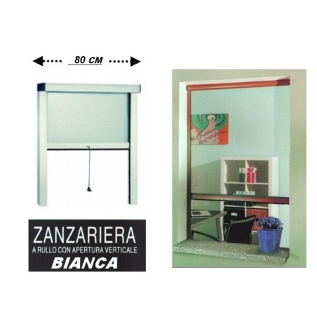 Zanzariera a rullo in alluminio per finestre con profilo riducibile/regolabile avvolgimento verticale con frizione 80x170cm Bianca
