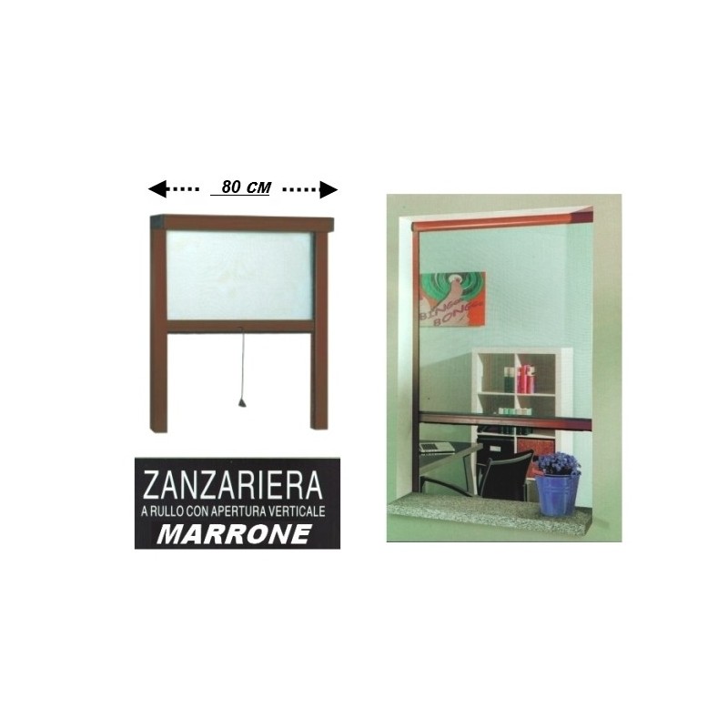 Zanzariera a rullo in alluminio per finestre con profilo riducibile/regolabile avvolgimento verticale con frizione 80x170cm Marrone