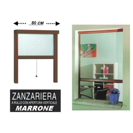 Zanzariera a rullo in alluminio per finestre con profilo riducibile/regolabile avvolgimento verticale con frizione 80x170cm Marrone