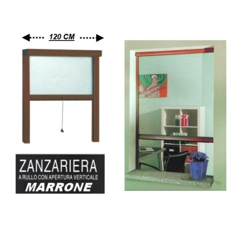 Zanzariera a rullo in alluminio per finestre con profilo riducibile/regolabile avvolgimento verticale con frizione 120x170cm Marrone