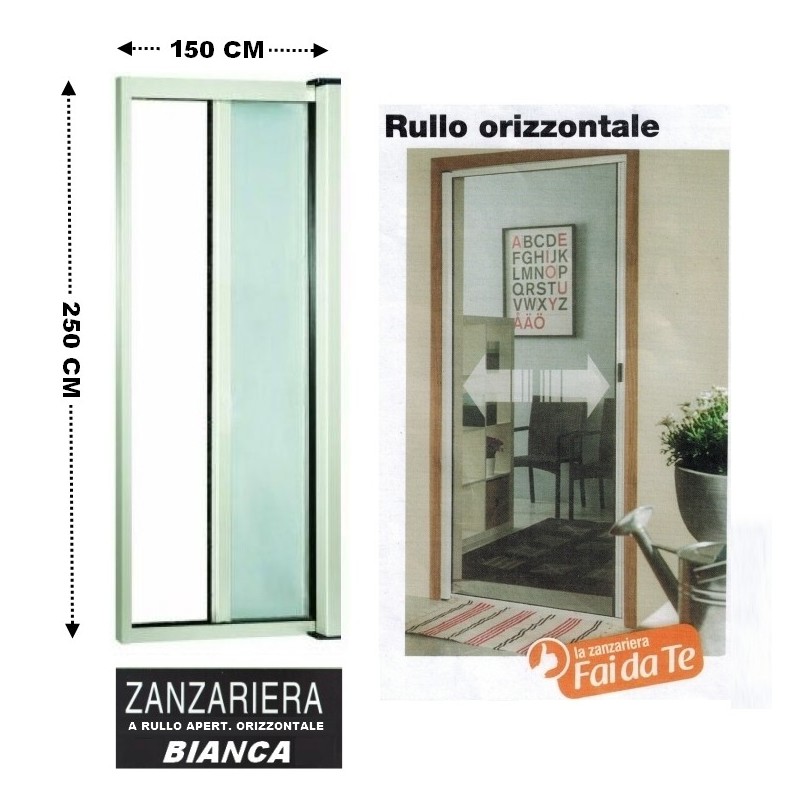 Zanzariera a rullo in alluminio per porte/balconi con profilo riducibile/regolabile avvolgimento orizzontale 150x250cm