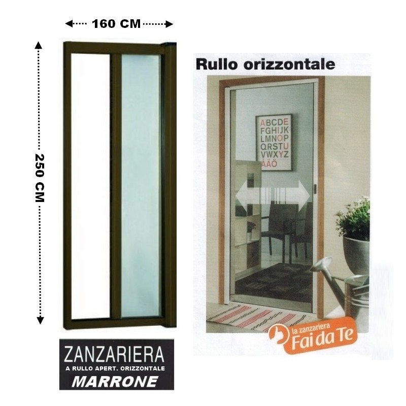 Zanzariera a rullo in alluminio per porte/balconi con profilo riducibile/regolabile avvolgimento orizzontale 160x250cm