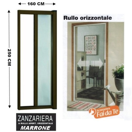 Zanzariera a rullo in alluminio per porte/balconi con profilo riducibile/regolabile avvolgimento orizzontale 160x250cm