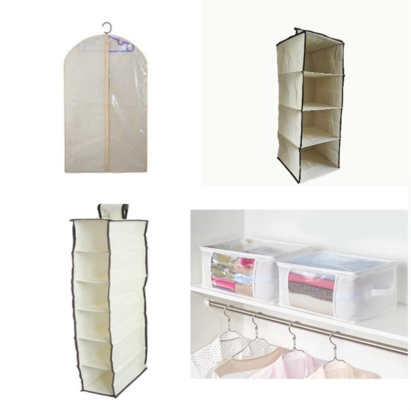 Organizer Armadio set 6 pz - 1 Scarpiera Pensile + 2 Porta/Copri abiti + 2 Box Porta Biancheria + 1 Scaffale Portaogget