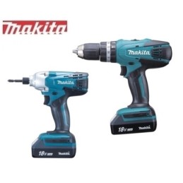 Kit Trapano avvitatore c/percussione + Avvitatore a massa battente c/batteria di riserva 18V Litio Makita - DK18015