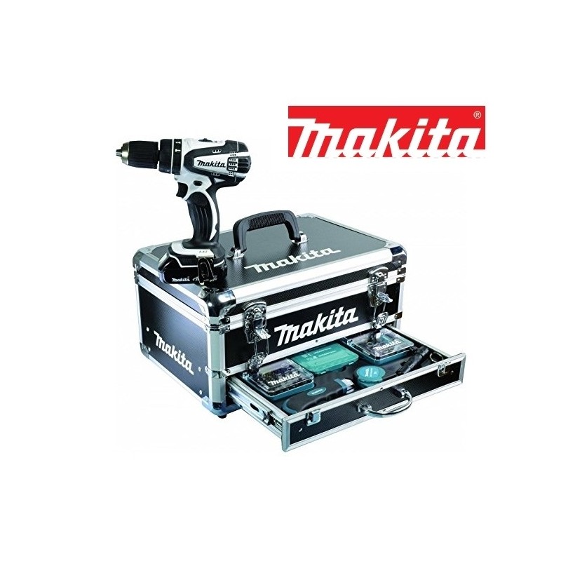 Trapano avvitatore a batteria c/percussione 18V Litio c/batterie di riserva LI-ION 1.3Ah Makita + 130 accessori - DHP45
