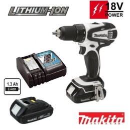 Trapano avvitatore a batteria c/percussione 18V Litio c/batterie di riserva LI-ION 1.3Ah Makita + 130 accessori - DHP45
