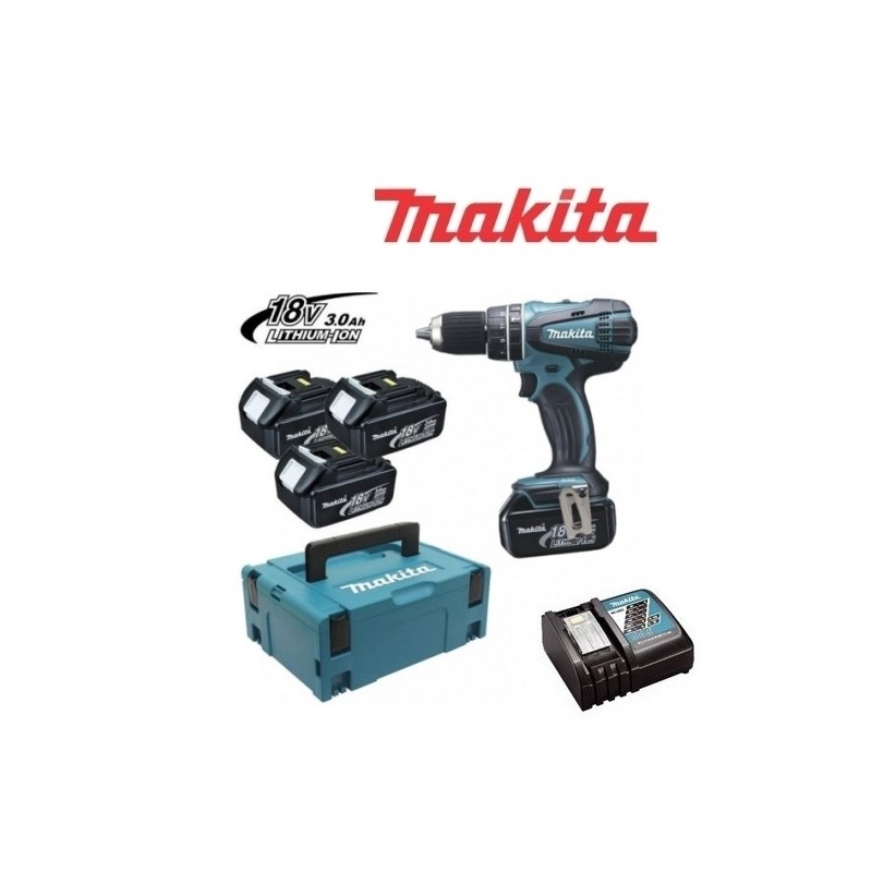 Trapano avvitatore a batteria c/percussione 18V Litio c/2 batterie di riserva LI-ION 3.0Ah in valigetta Makita - DHP456RF3J