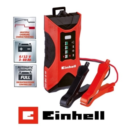 Caricabatterie moto/autoveicoli/imbarcazioni automatico 2,0 Amp 6/12 Volt Einhell - CC-BC 2 M