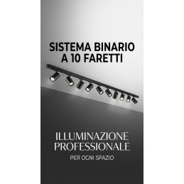 Sistema binario a 10 faretti  50W GU10 in alluminio nero 500 cm