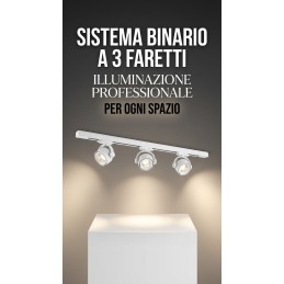 Sistema binario a 3 Faretti  50W GU10 in alluminio bianco 100 cm