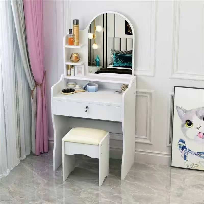 Scrivania Toeletta Vanity Table Tavolo Trucco con Specchio  e Sgabello, Mobile Make‑Up con Cassetto e Ripiani, Postazione Trucco per Ragazze e Bambine, Arredo Bianco per Camera da Letto
