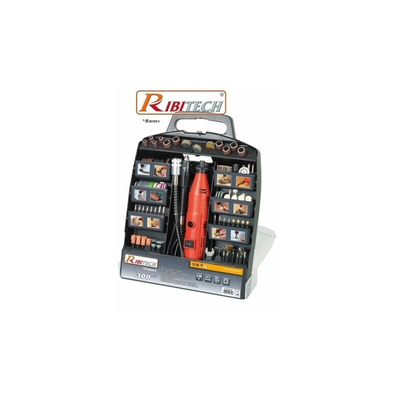 Miniutensile rotativo/Minitrapano 135W tipo Mini Drill con 300 accessori + albero flessibile in valigetta Ribitech  - PROMKIT300